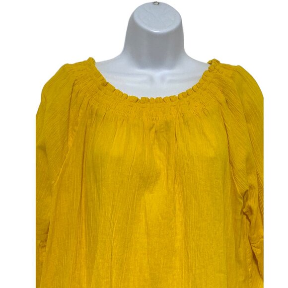 Women's Large Pullover Yellow Top Flare Sleeve Lace Bottom Design By-Z Studio - Picture 2 of 3